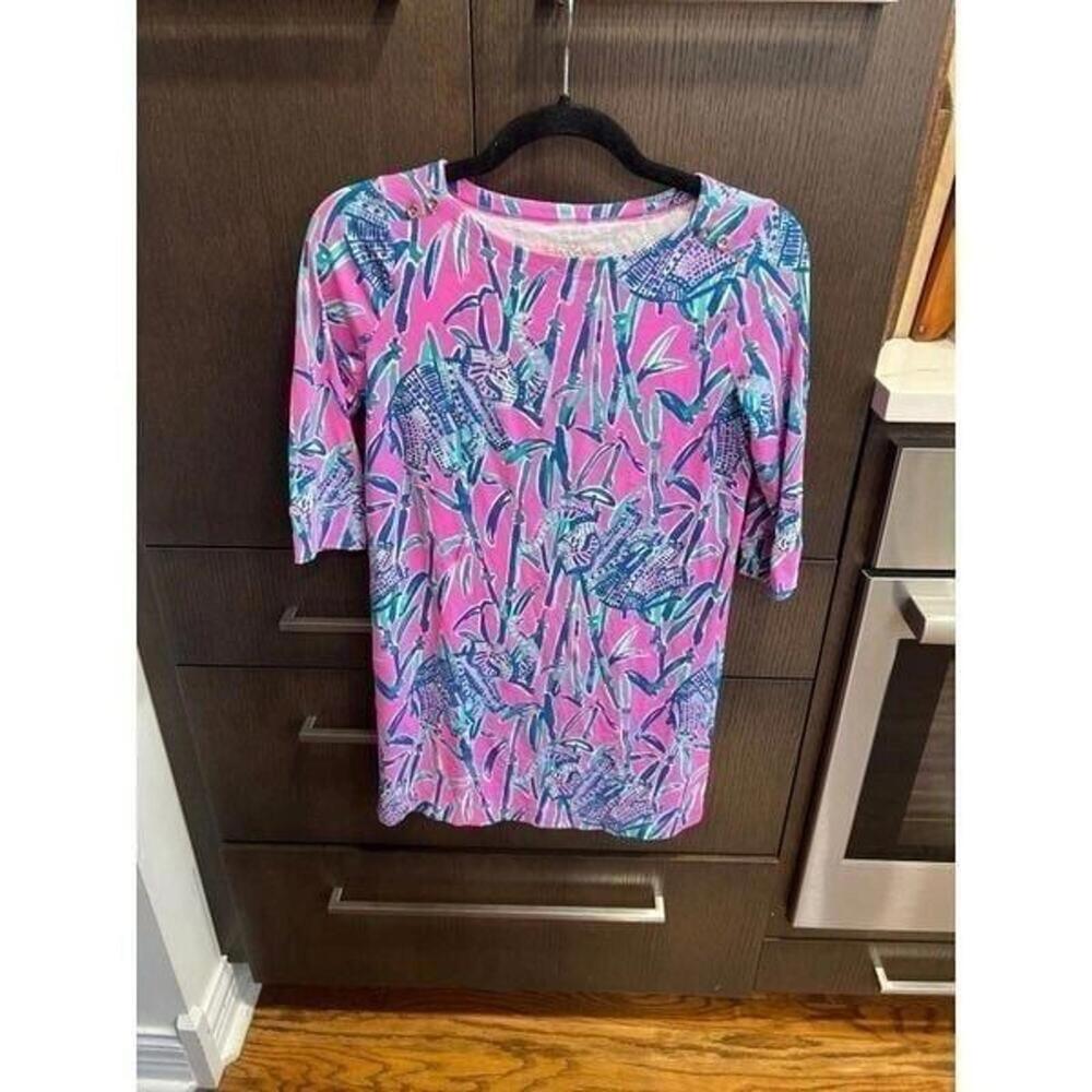 Lilly Pulitzer Girls Sz. XL 12-14 Hot Pink/Green Elephant Print Dress